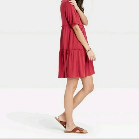 Knox Rose Red Short Sleeve Babydoll Dress M - Picture 3 of 11